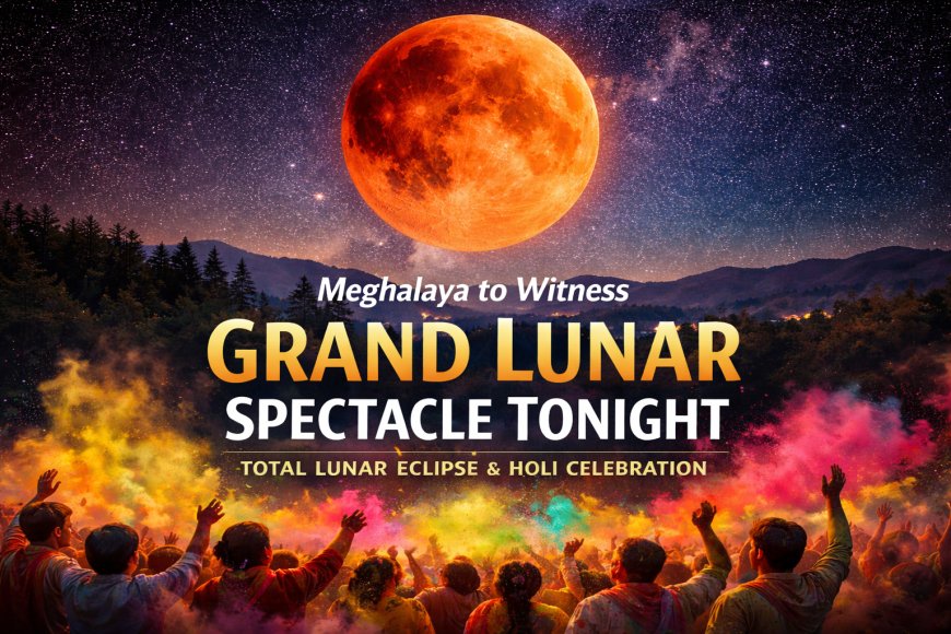 Meghalaya to Witness Grand Lunar Spectacle Tonight as Total Lunar Eclipse совпides with Holi.